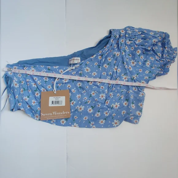 🆕 Seven Wonders Floral boho Bohemian One-Shoulder Puff Sleeve Crop Top_XS/M/XL - Picture 9 of 9